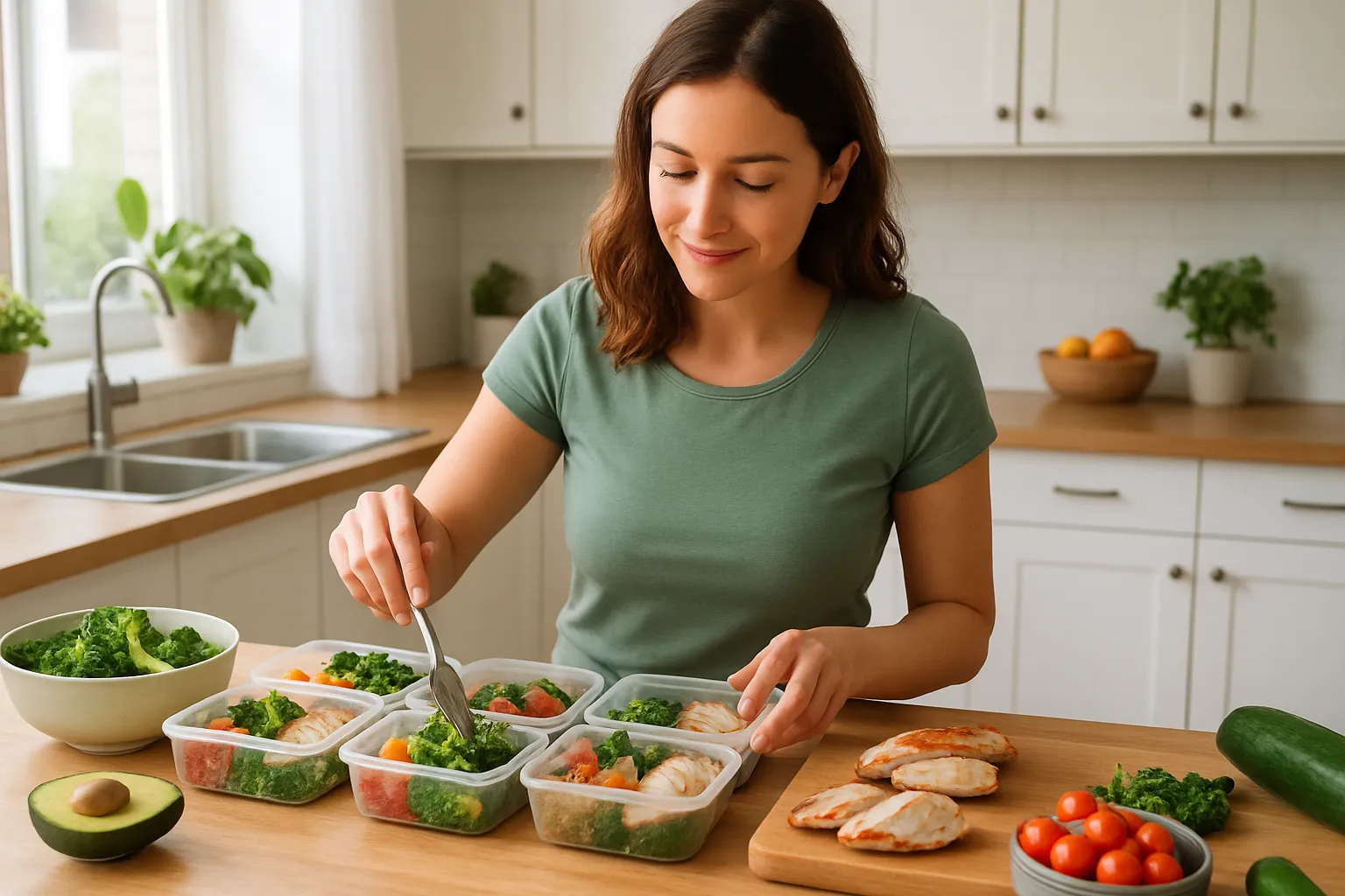 Pessoa preparando refeição saudável na cozinha de casa para acelerar o metabolismo basal