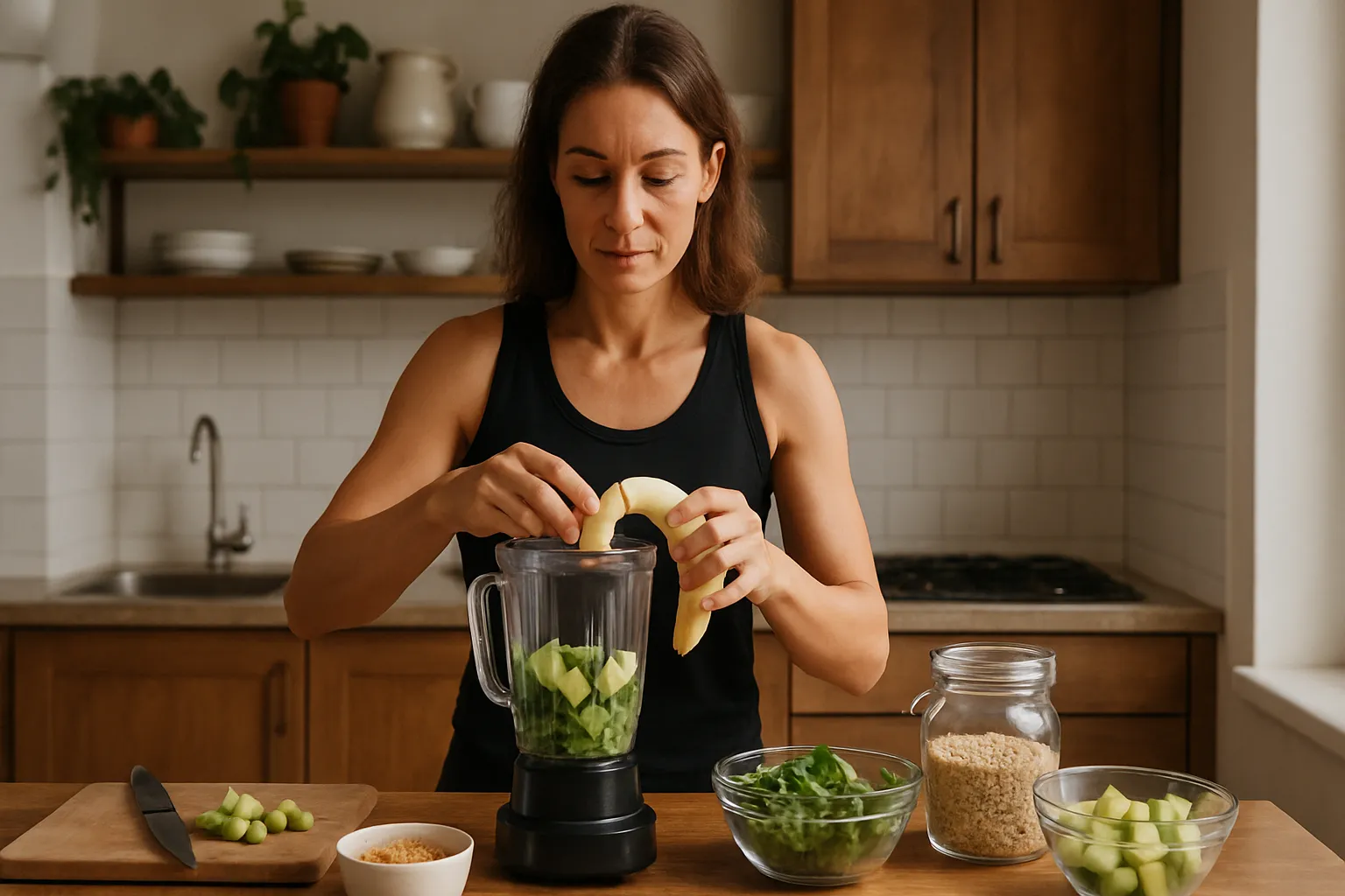Pessoa em ambiente doméstico praticando jejum intermitente para ativar autofagia e regeneração celular anti-idade