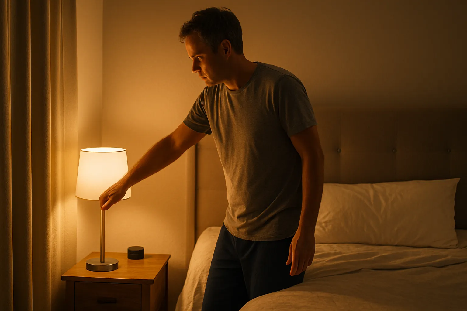 Pessoa ajustando ambiente do quarto com iluminação adequada para combater jet lag social