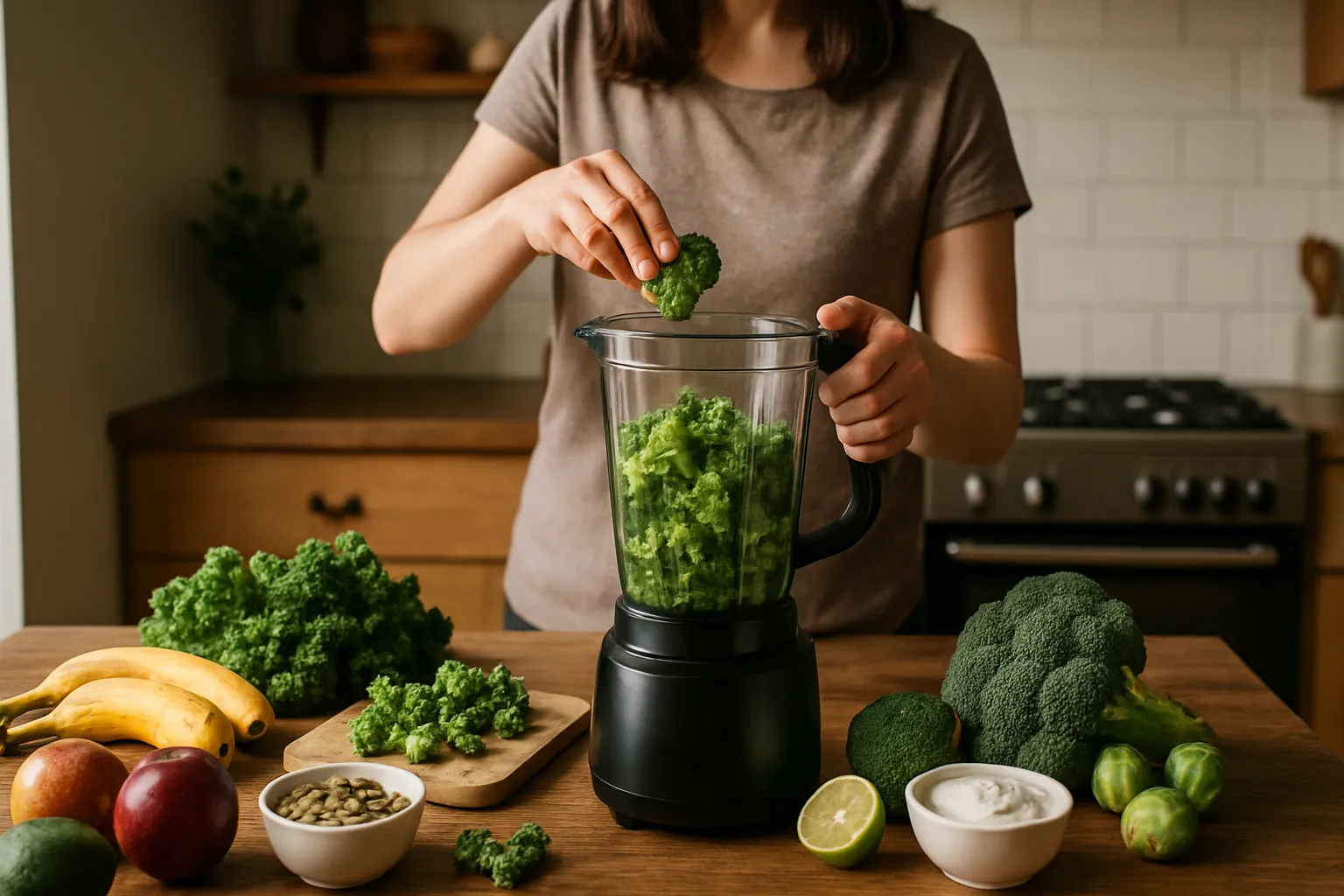 Pessoa cozinhando vegetais crucíferas no vapor em cozinha doméstica, demonstrando preparo adequado para saúde da tireoide