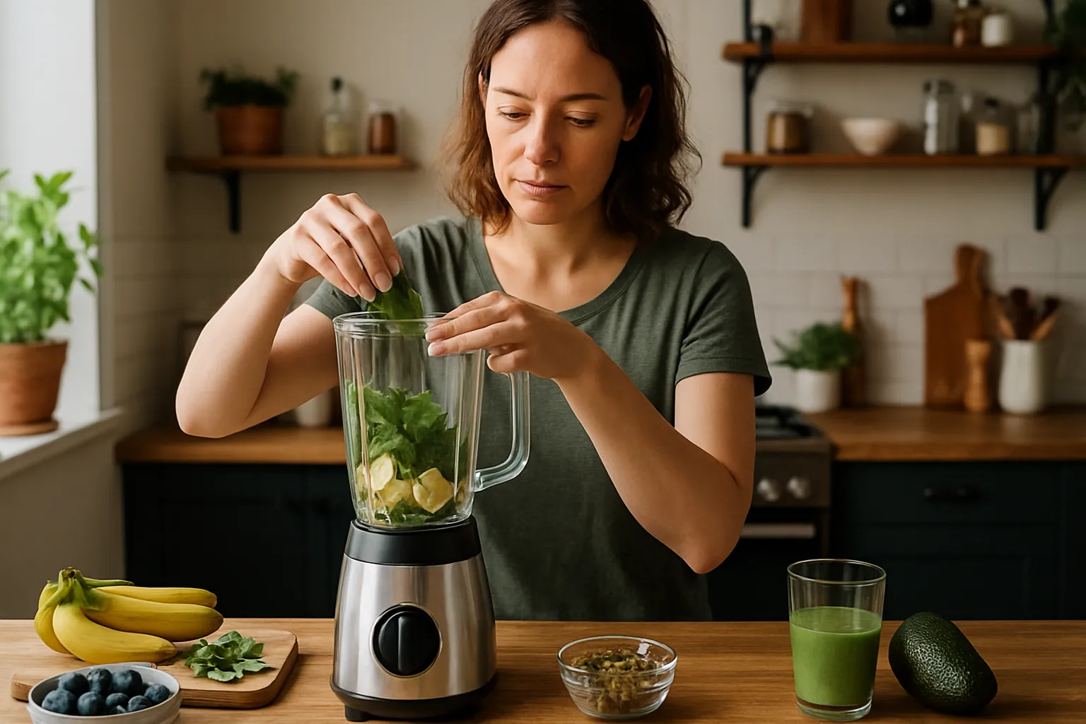 Pessoa preparando grãos integrais em casa, deixando de molho em pote de vidro com água e vinagre para reduzir antinutrientes