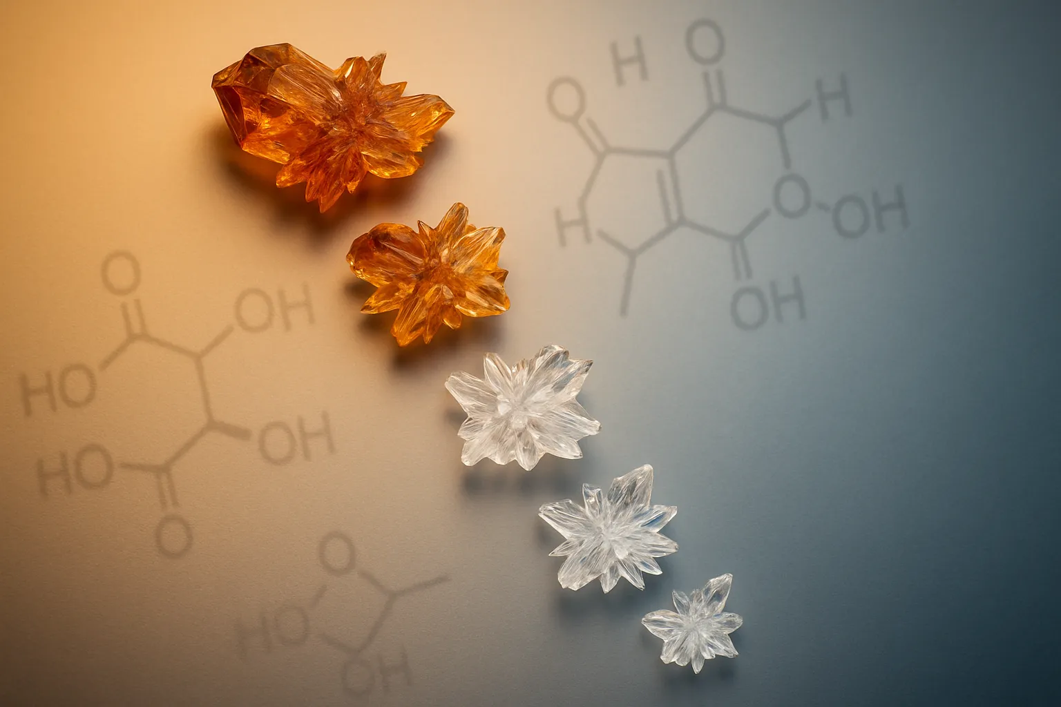 Visualização conceitual dos níveis de ácido úrico em gradiente de cristais, representando a otimização metabólica