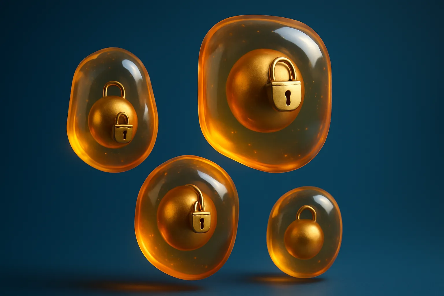 Visualização conceitual do paradoxo da ferritina mostrando esferas douradas suspensas em câmaras de gel âmbar, representando o sequestro de ferro durante processos inflamatórios