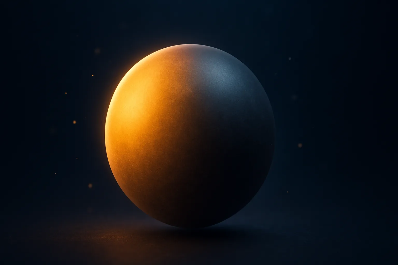 Esfera em gradiente dourado a cinza representando o equilíbrio e declínio dos níveis de testosterona masculina, com partículas de energia em fundo azul profundo