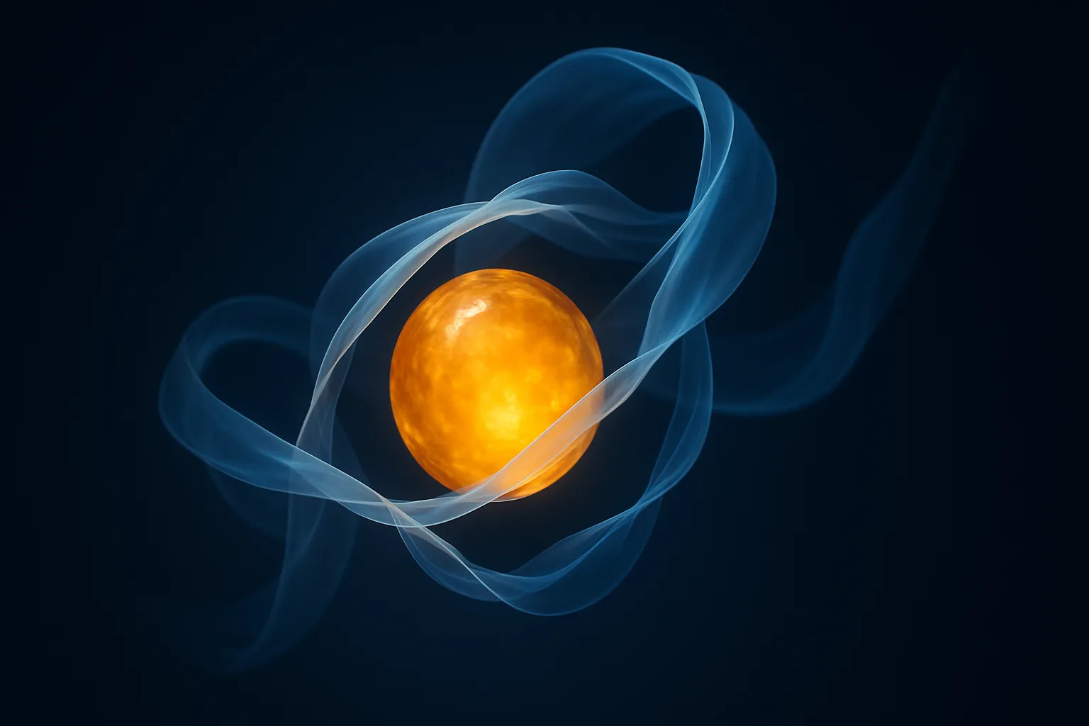 Representação conceitual artística da proteína SHBG capturando moléculas de testosterona, visualizada como esfera dourada envolvida por fitas azuis translúcidas em fundo gradiente azul profundo