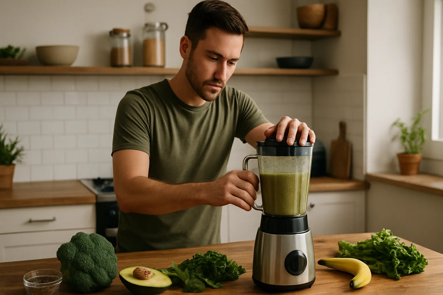 Pessoa preparando uma refeição saudável com alimentos anti-inflamatórios em cozinha doméstica bem iluminada