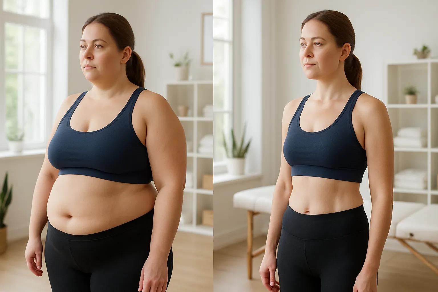 Comparação visual de resultados de perda de peso entre semaglutida (15% de redução) e tirzepatida (22% de redução), mostrando a diferença real entre os medicamentos