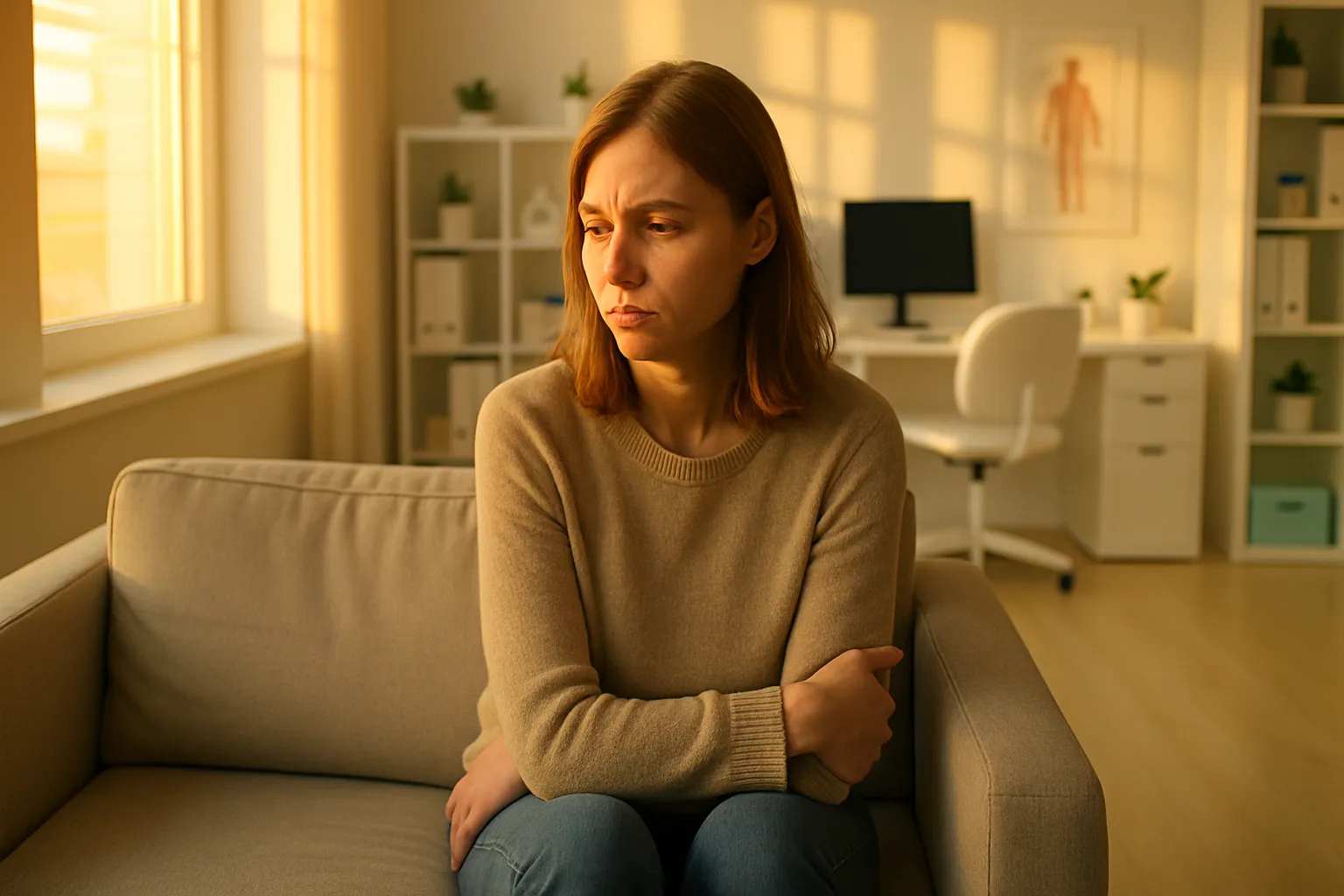 Mulher sozinha demonstrando sinais de isolamento emocional e dificuldade de conexão, ilustrando os efeitos da baixa ocitocina no bem-estar social