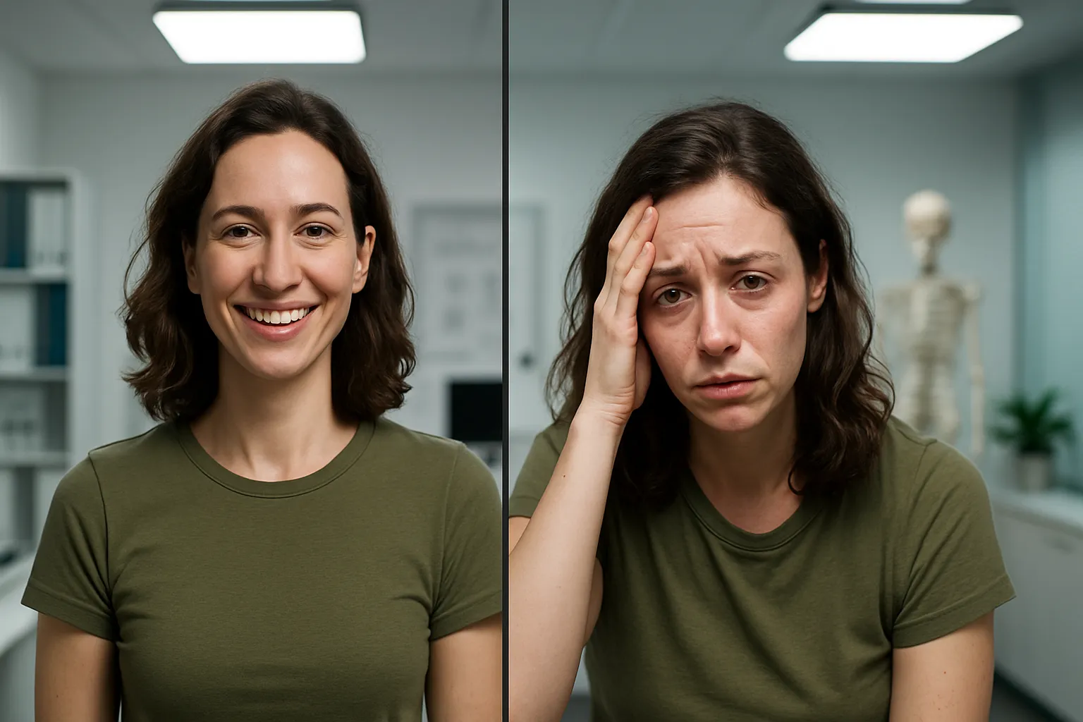 Comparação visual mostrando os efeitos da hiperprolactinemia medicamentosa antes e depois do uso de medicamentos que elevam prolactina