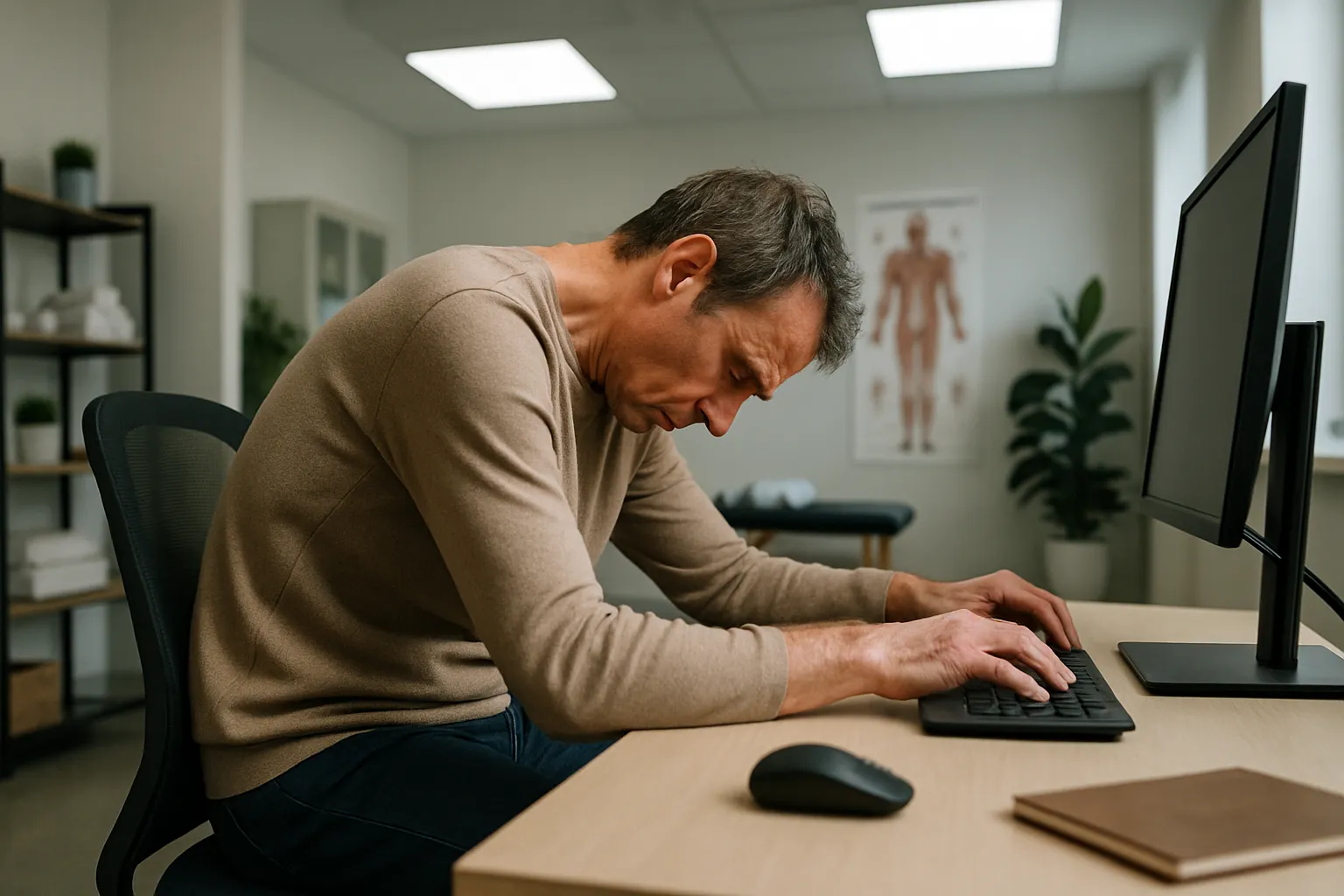 Pessoa em postura sedentária prolongada demonstrando os efeitos da falta de movimento no gasto calórico diário