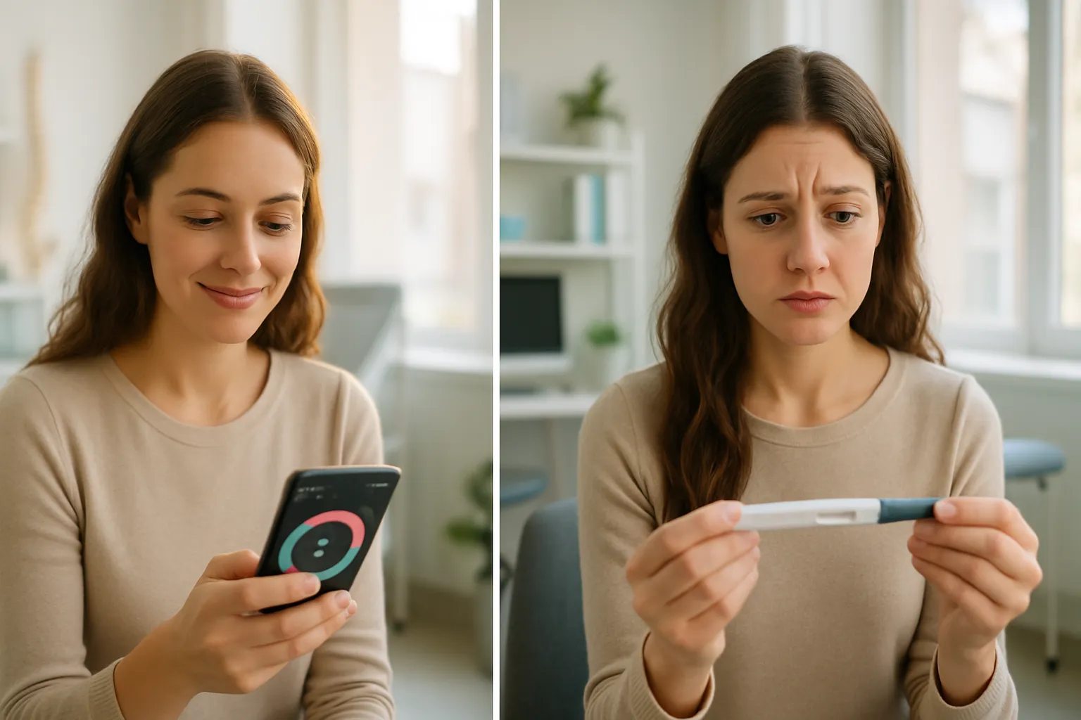 Comparação visual mostrando a diferença entre as previsões de aplicativos de ciclo menstrual e a realidade dos sinais do corpo