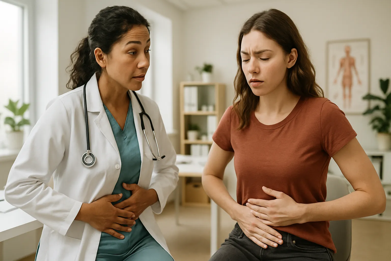 Ação Dupla – Autoavaliação Consciente da Fome Profissional demonstrando técnica de autoavaliação consciente da fome, ensinando pessoa a identificar sinais físicos e diferenciar fome real de emocional