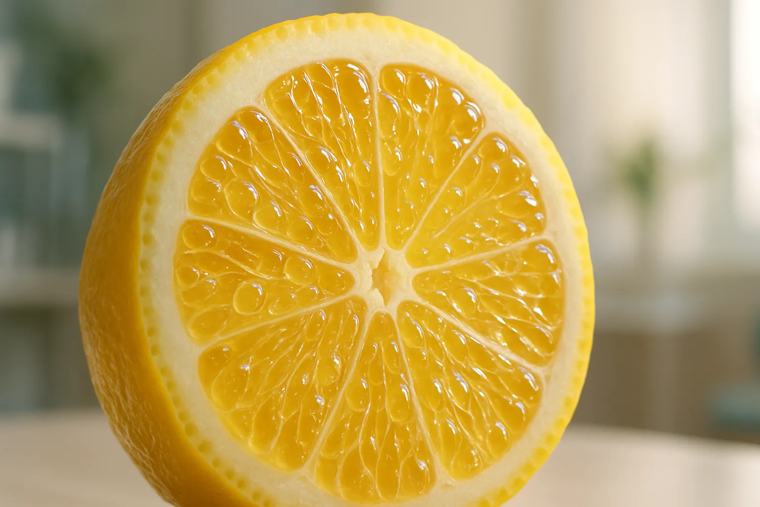 Composição Nutricional do Limão Macro detalhado de limão fresco cortado mostrando estrutura interna rica em vitamina C e compostos bioativos