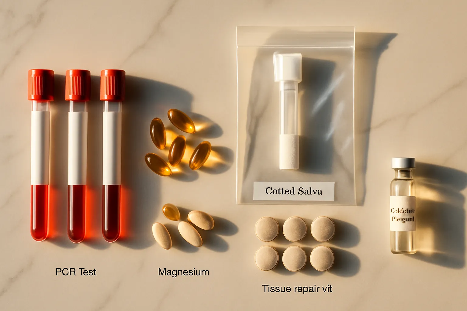 Composição organizada de marcadores inflamatórios, testes de cortisol e suplementos anti-inflamatórios para cicatrização de lesões
