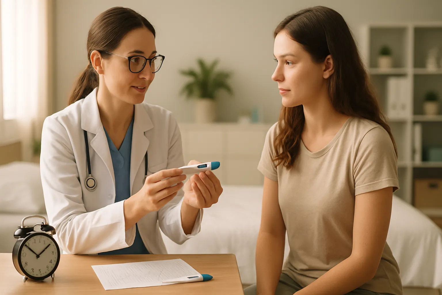 Medição de Temperatura Basal Correta Profissional de saúde demonstrando a técnica correta de medição de temperatura basal corporal para rastreamento de fertilidade