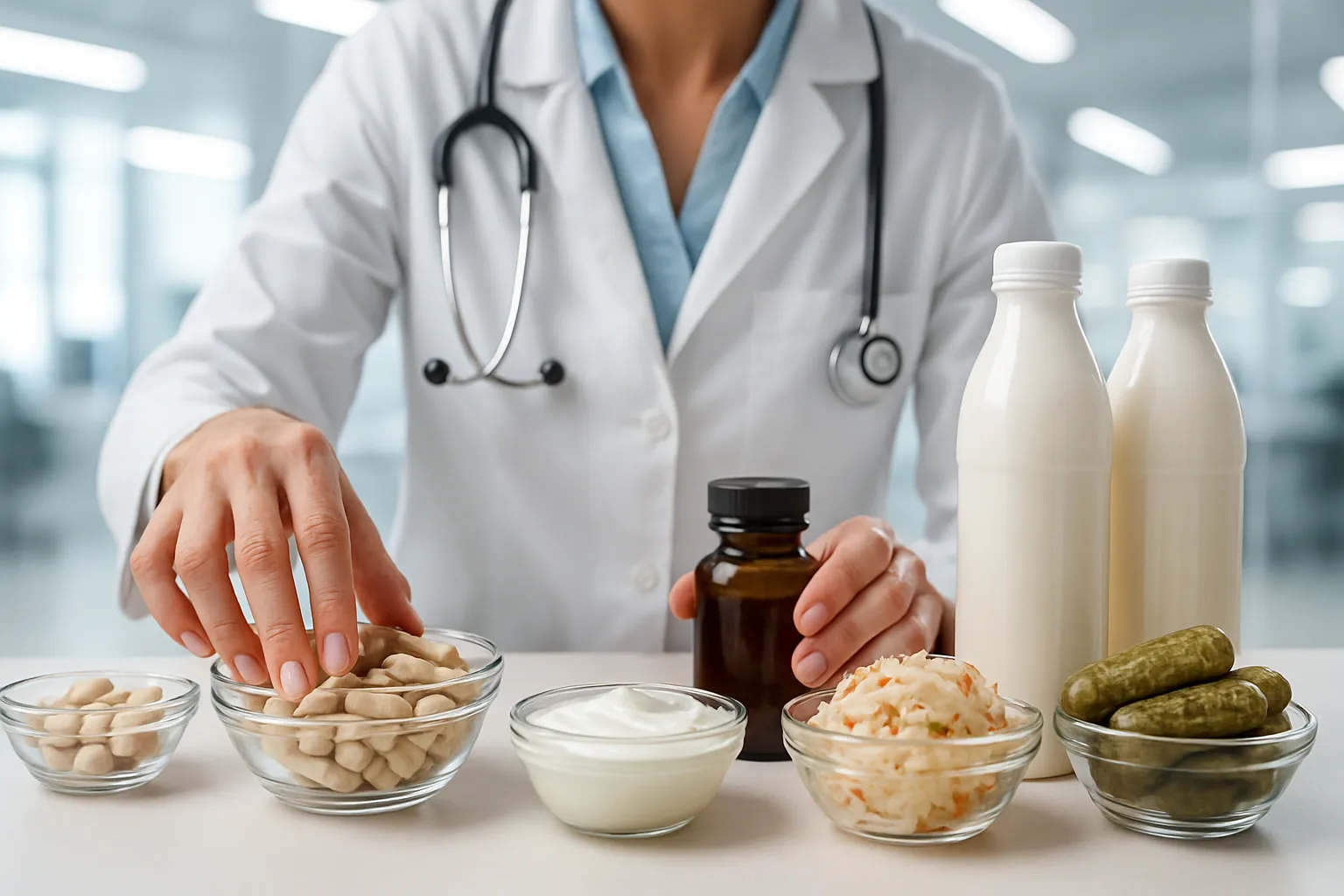 Eixo Intestino-Cérebro e Serotonina Profissional preparando tratamento com probióticos e suplementos para equilibrar o eixo intestino-cérebro