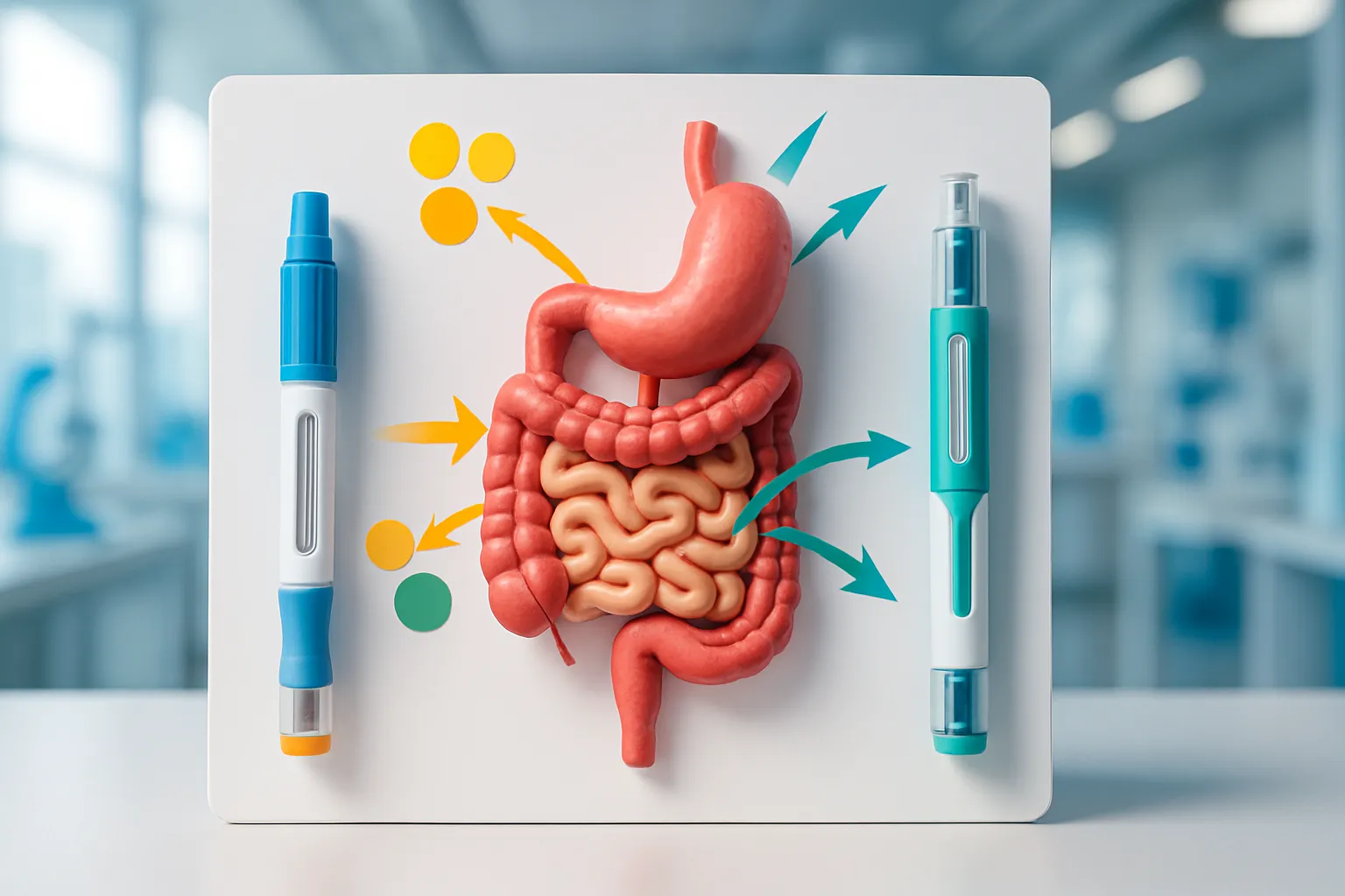 GLP-1 and GIP Dual Hormone Mechanism Visualization Visualização do mecanismo duplo de ação da tirzepatida nos receptores GLP-1 e GIP comparado com medicamentos de ação única
