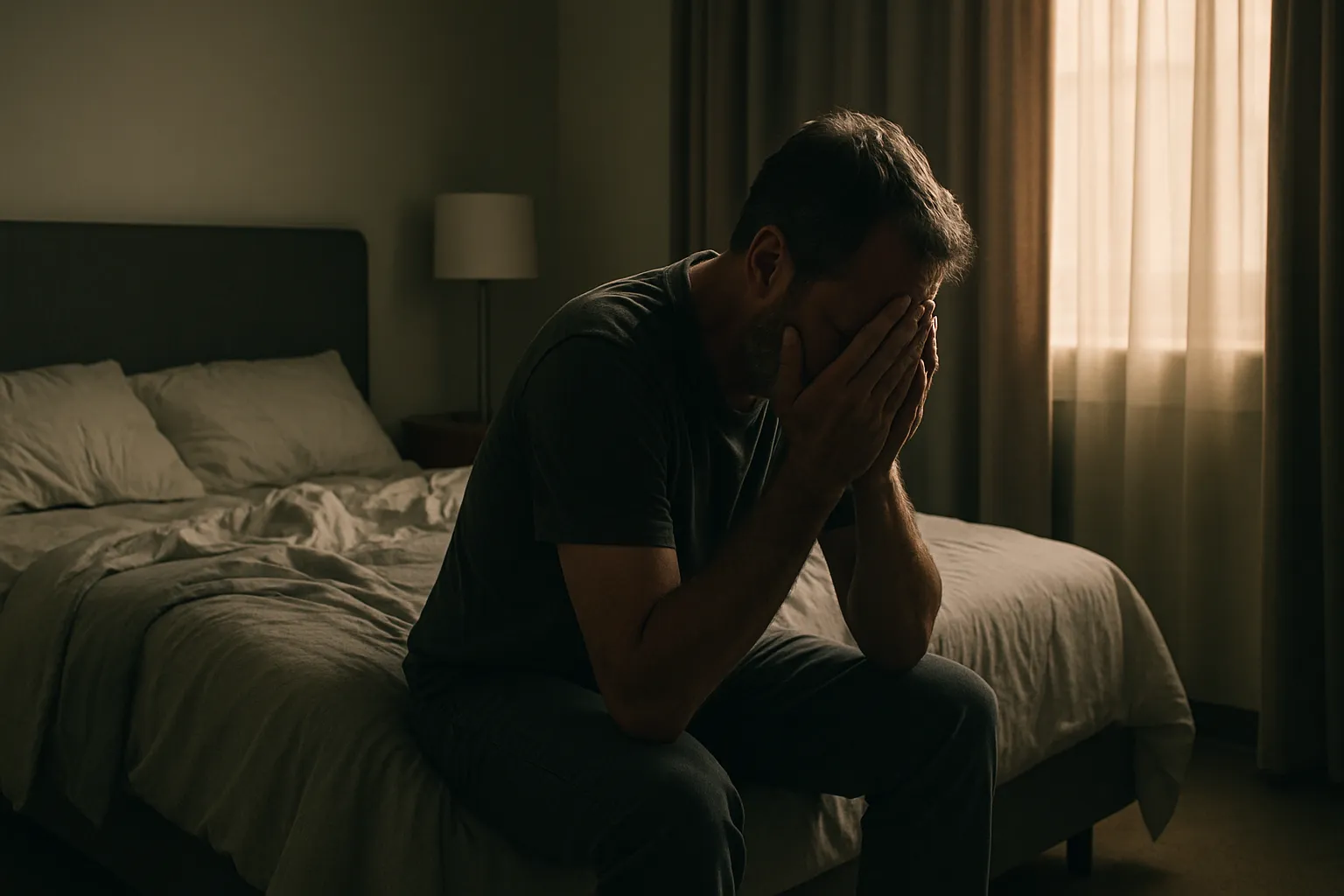 Homem sentado sozinho demonstrando sinais de depressão e sofrimento emocional silencioso