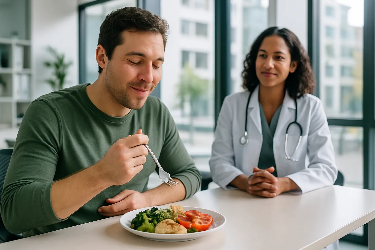 Patient Experiencing Natural Satiety During Meal Paciente experimentando saciedade natural durante refeição em protocolo com tirzepatida sob supervisão médica