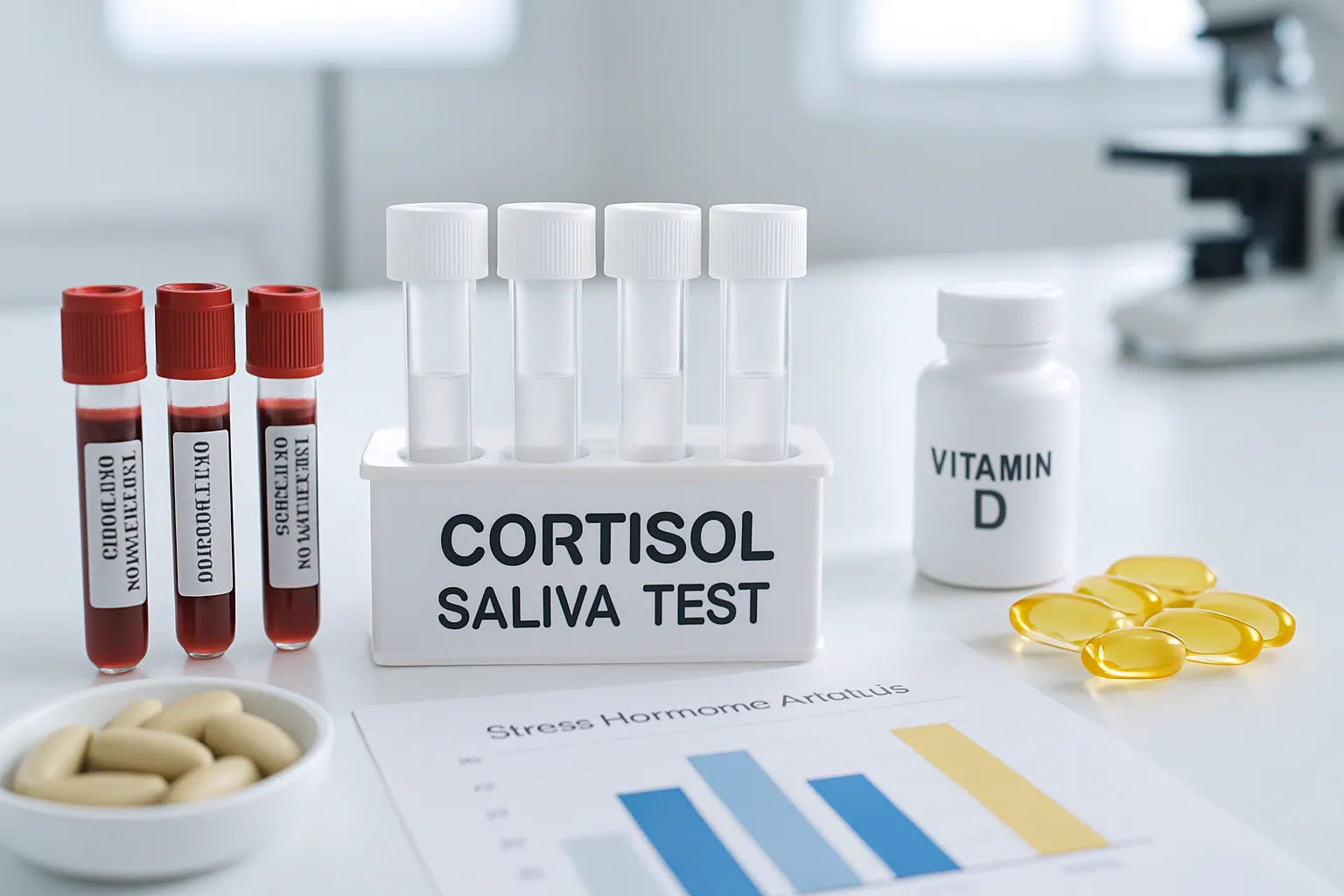 Kit de teste de cortisol e marcadores inflamatórios Kit de teste de cortisol salivar e marcadores inflamatórios com suplementos antioxidantes para tratamento de manchas causadas por estresse crônico