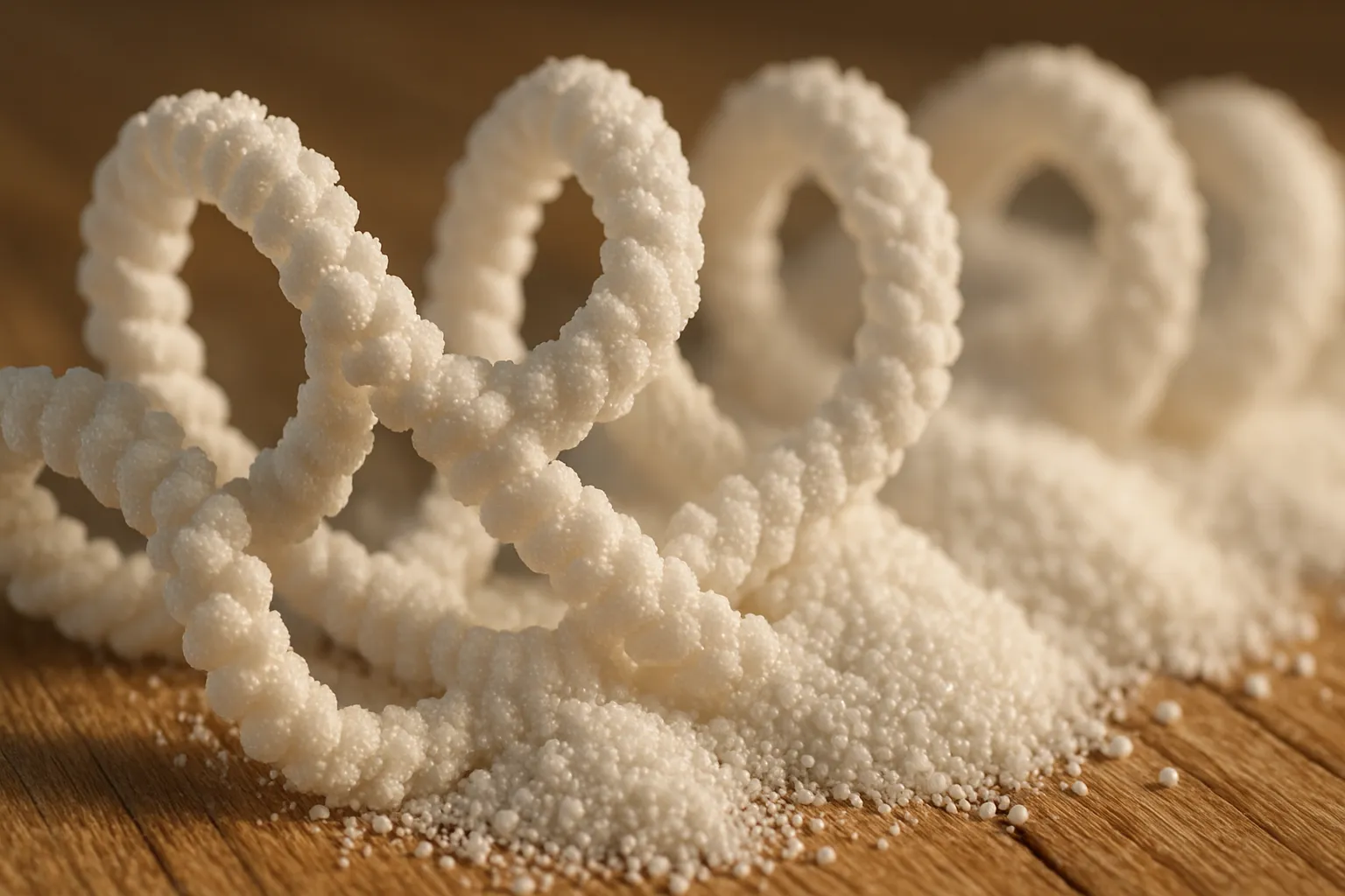 Detalhe macro da estrutura cristalina de peptídeos de colágeno hidrolisado de alta qualidade mostrando textura molecular