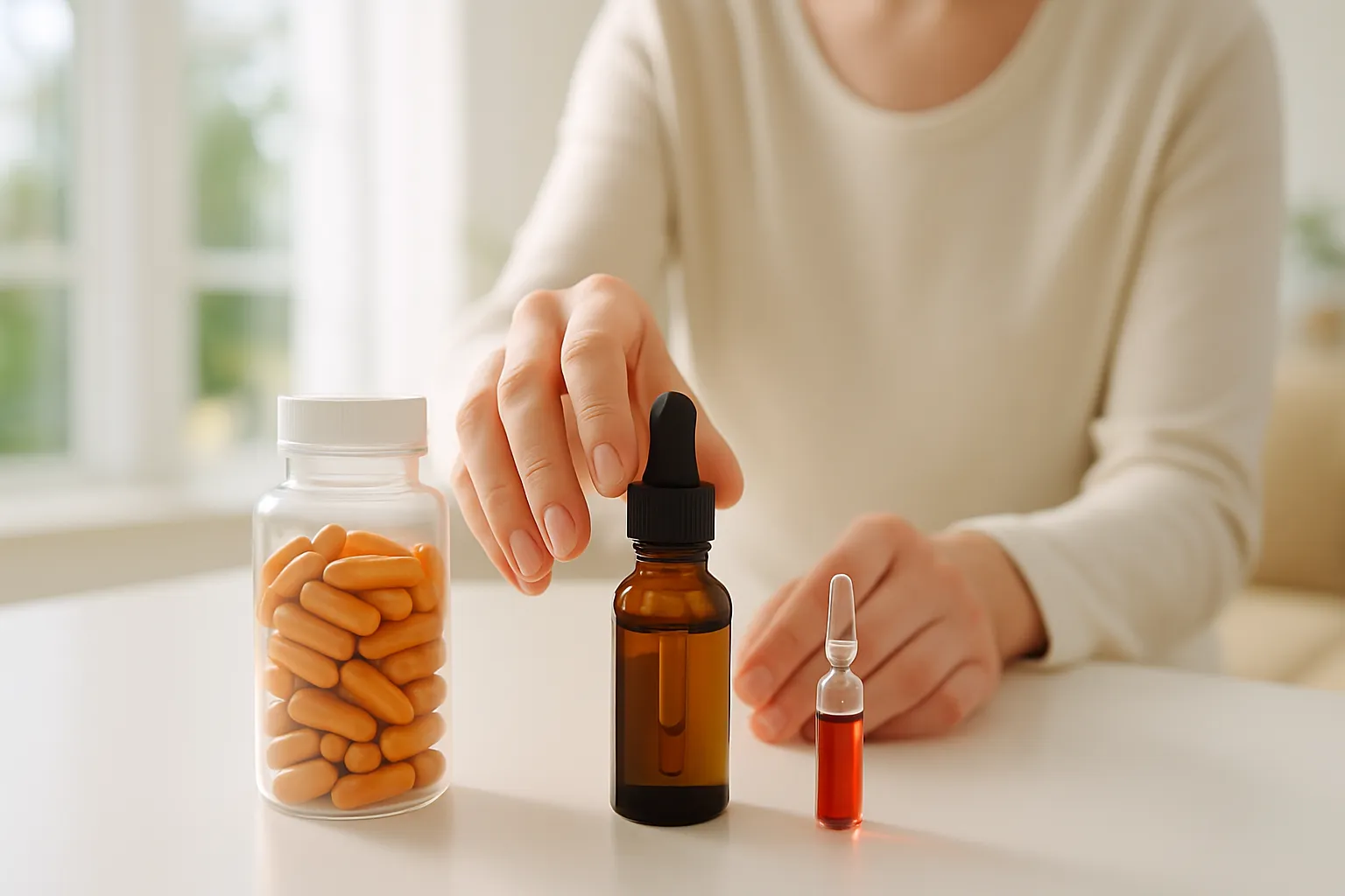 Diferentes formas de suplementação de vitamina B12 em ambiente doméstico - cápsulas, sublingual e injetável