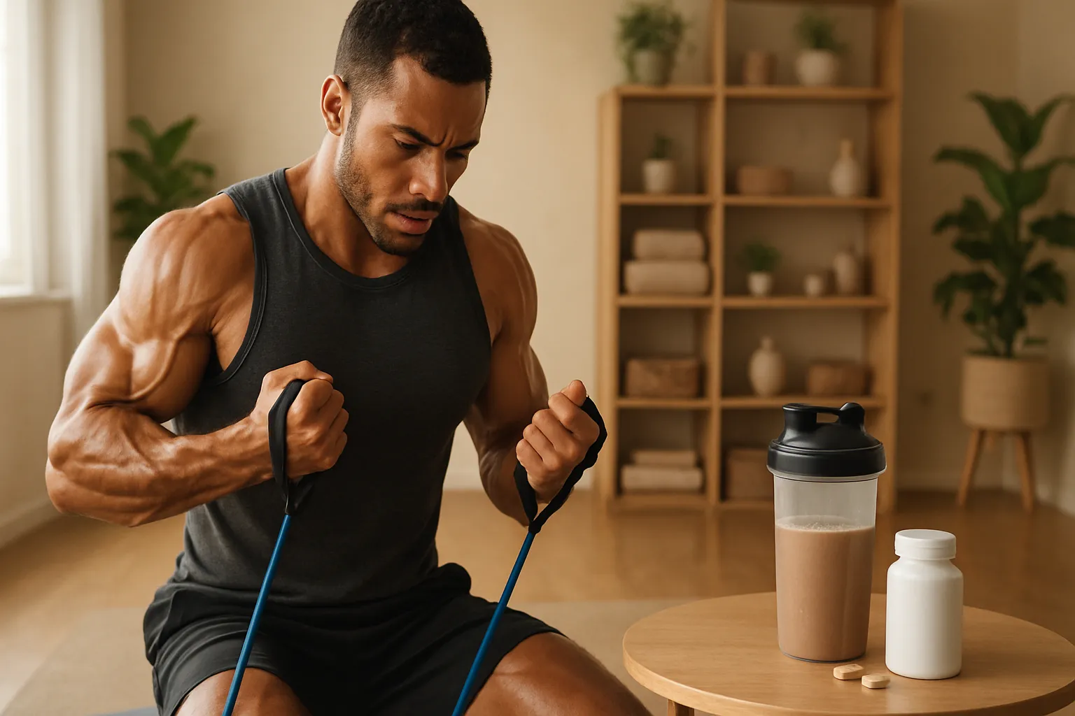 Pessoa realizando treinamento de resistência muscular com foco na ativação metabólica e liberação de hormônios pelo tecido muscular