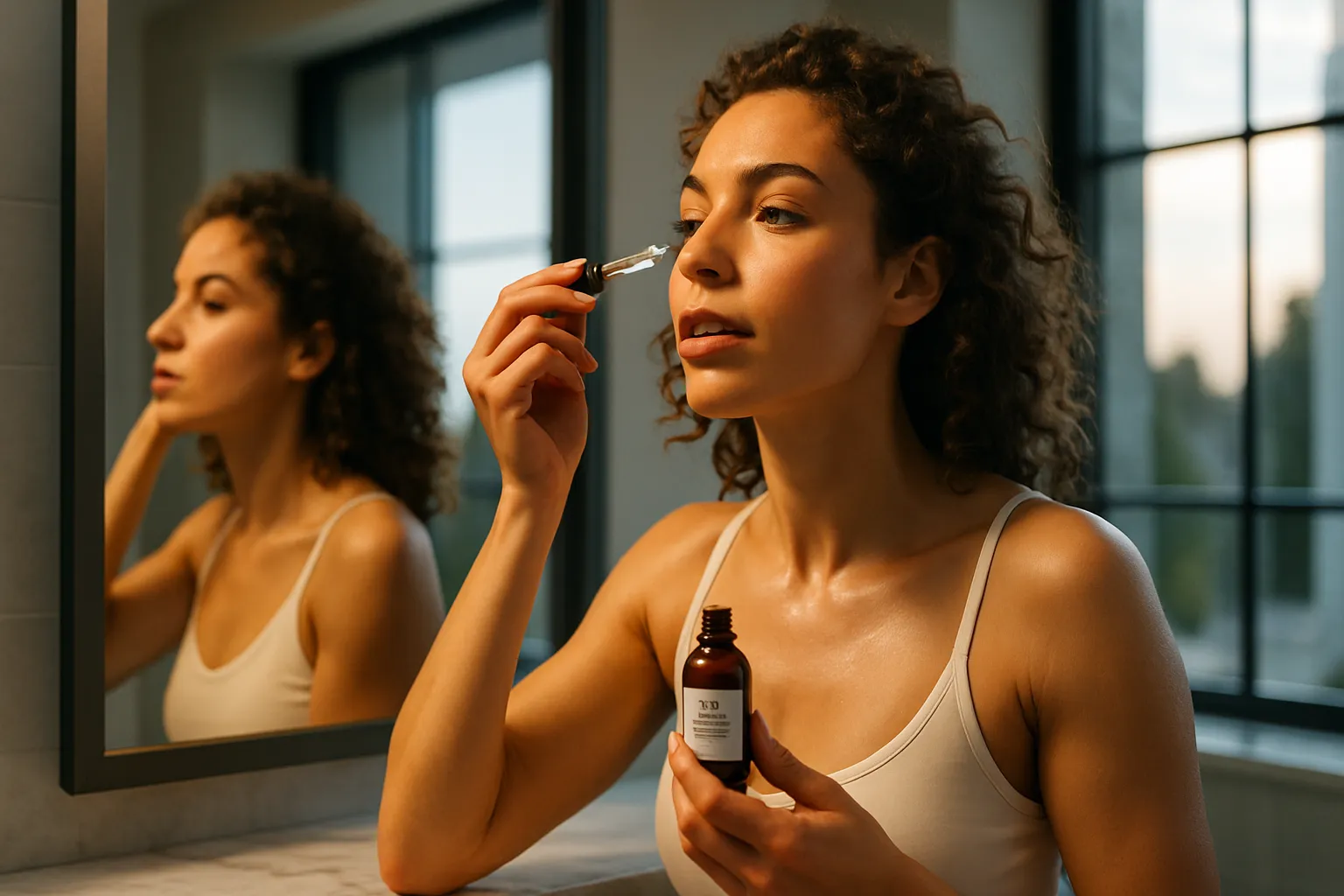 Protocolo de Rejuvenescimento Tecidual Aplicação de sérum de peptídeos de cobre em rotina noturna de cuidados com a pele para rejuvenescimento tecidual