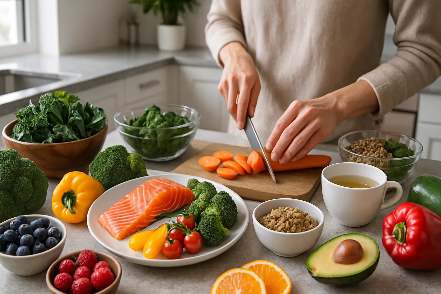 Preparação de alimentos anti-inflamatórios ricos em antioxidantes que suportam a função mitocondrial e metabolismo saudável