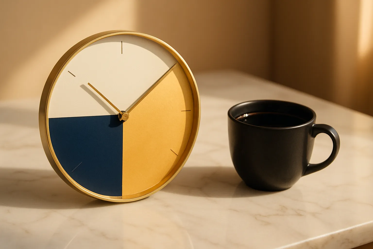 Relógio minimalista elegante ilustrando visualmente as janelas de jejum e alimentação do protocolo 16:8