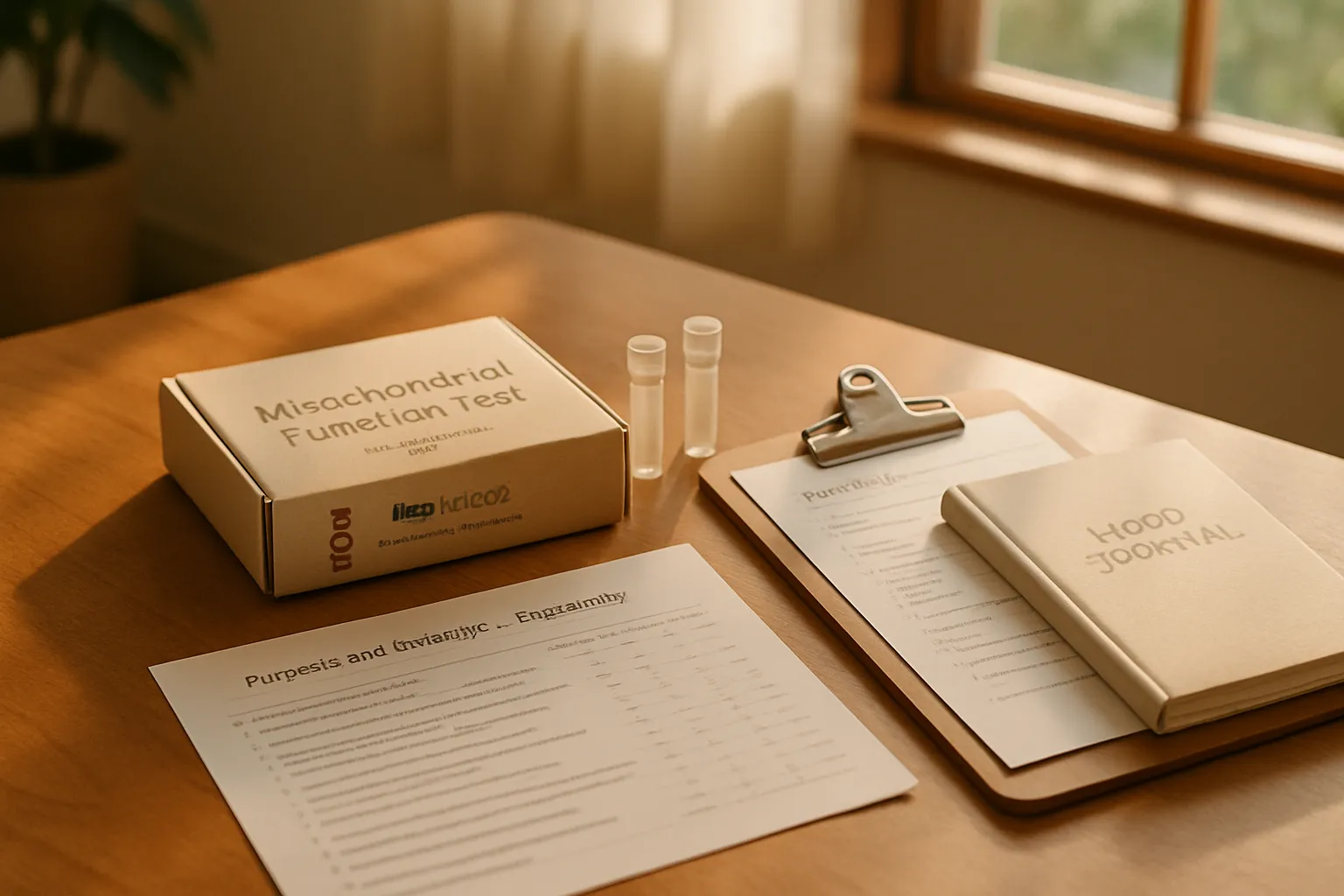 Kit de avaliação médica para energia e propósito de vida incluindo testes de função mitocondrial e cortisol em consultório acolhedor