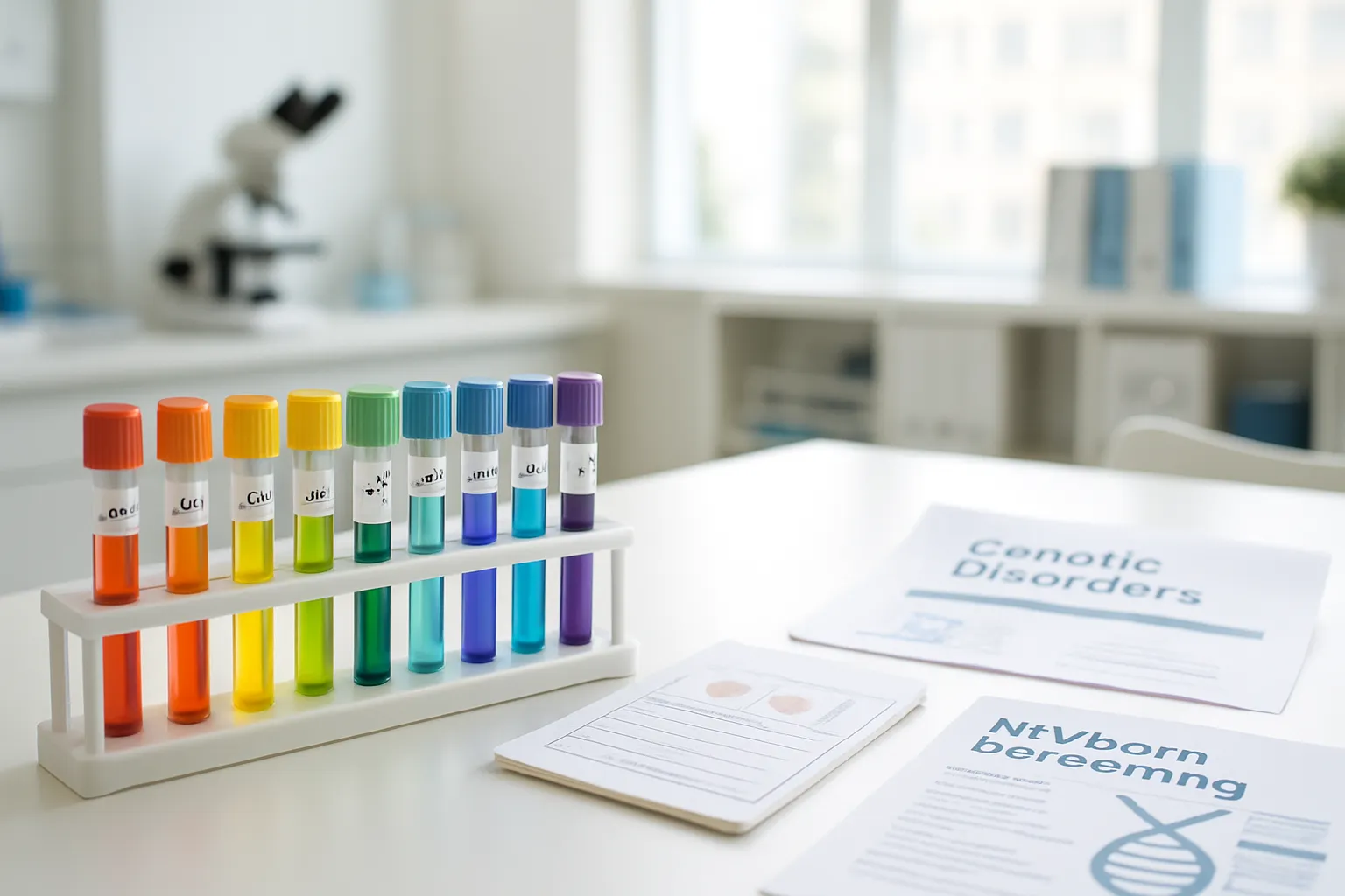 Aplicações Clínicas do Aminograma Configuração de triagem metabólica pediátrica com tubos de teste de aminoácidos em ambiente laboratorial clínico