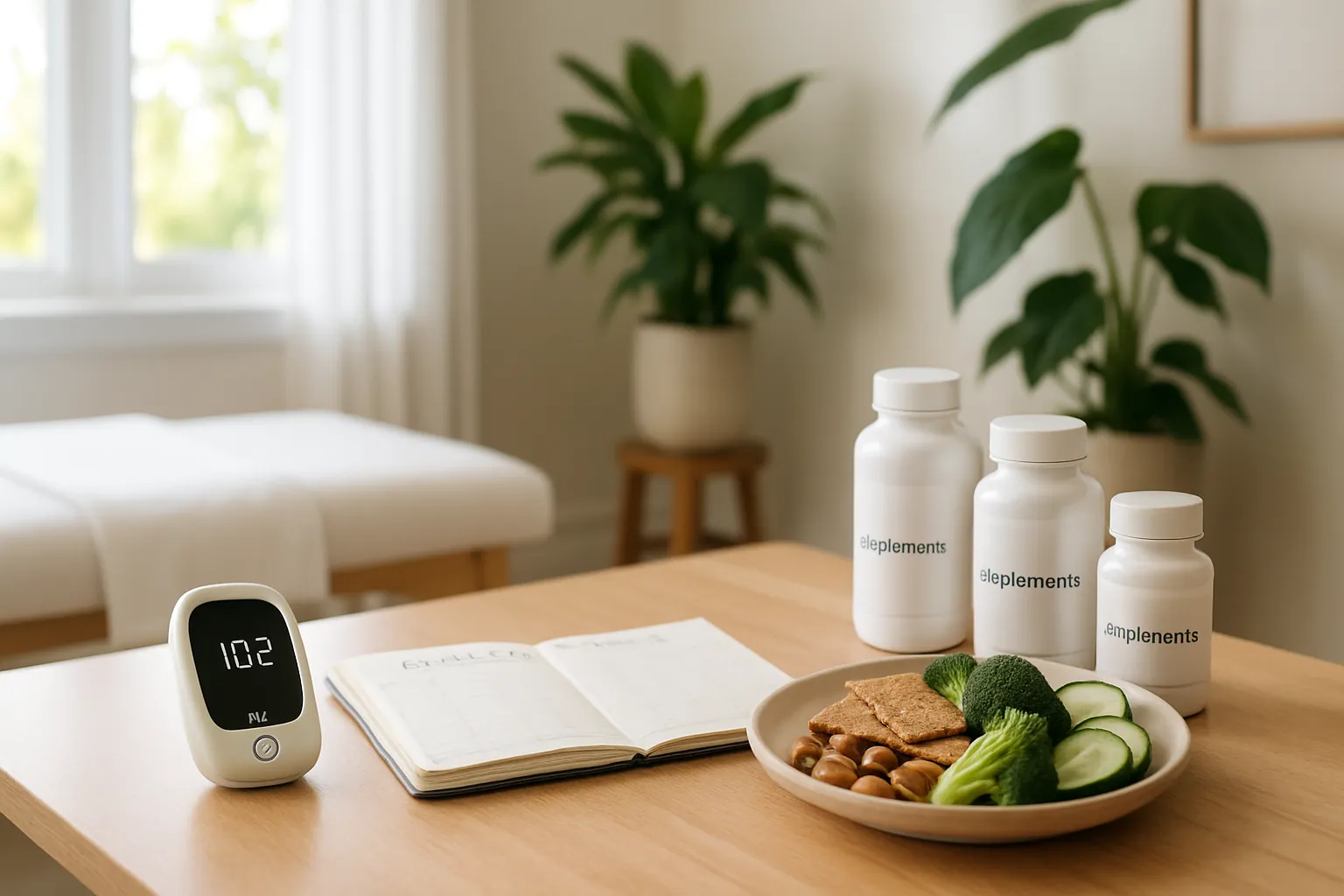 Ambiente de avaliação de saúde metabólica com dispositivo de monitoramento de glicose e suplementos para resistência insulínica