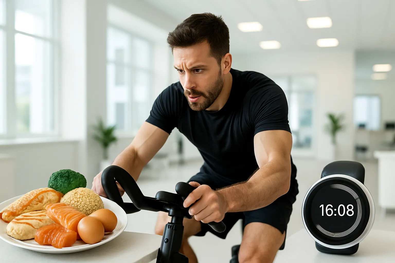 Fatores que Influenciam o Aminograma Cena lifestyle mostrando fatores que afetam resultados do aminograma: alimentação proteica, exercício intenso e jejum