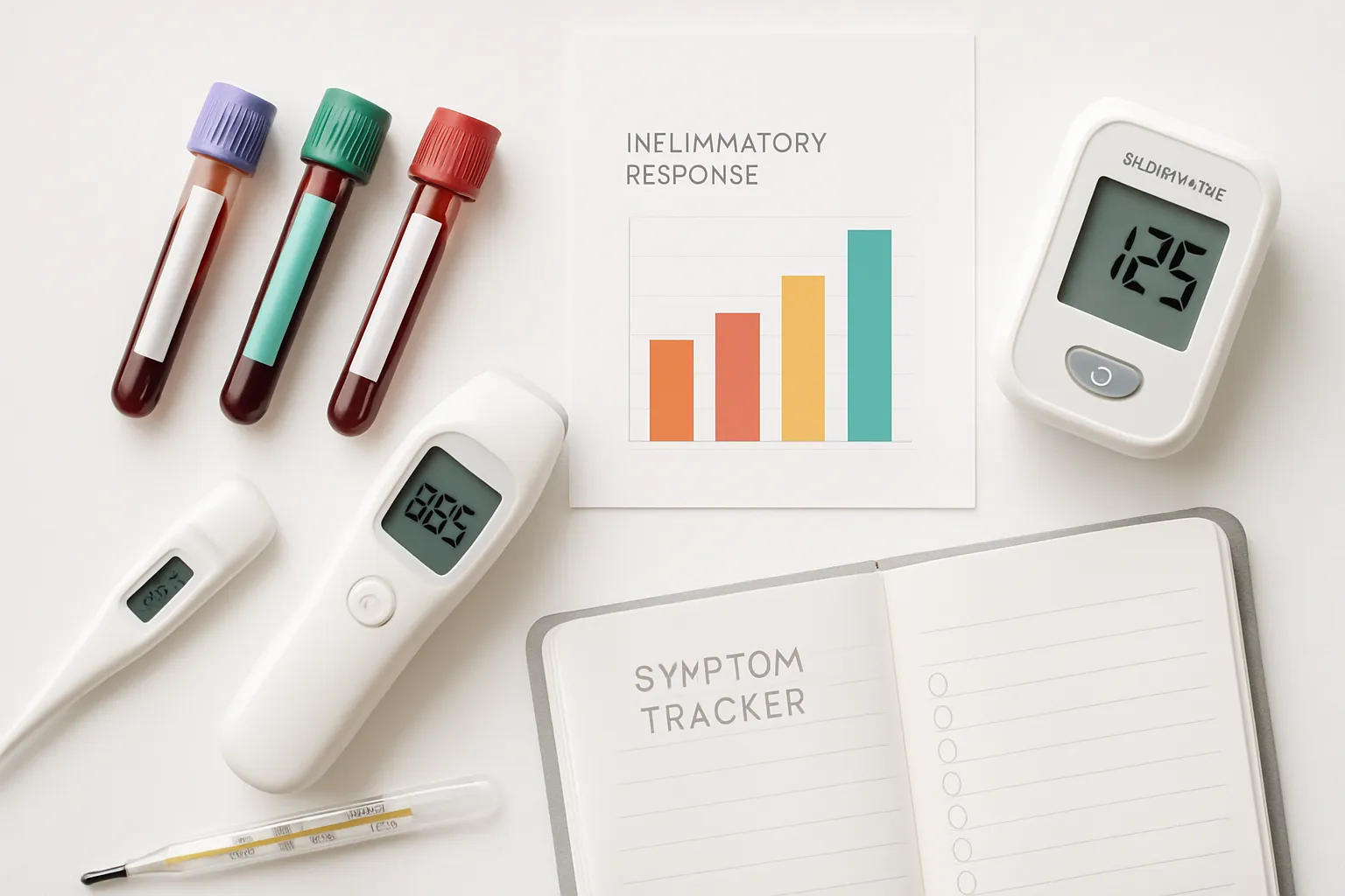 Conjunto de equipamentos para monitoramento de resposta inflamatória incluindo tubos de teste e medidores de marcadores imunológicos