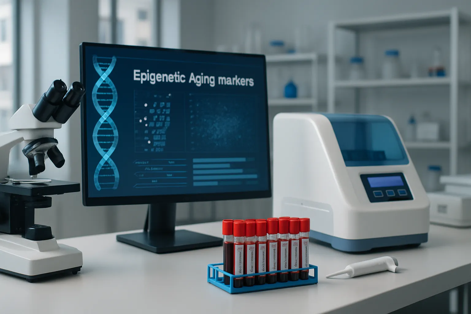 Configuração de laboratório para pesquisa de marcadores epigenéticos de envelhecimento e análise de idade biológica