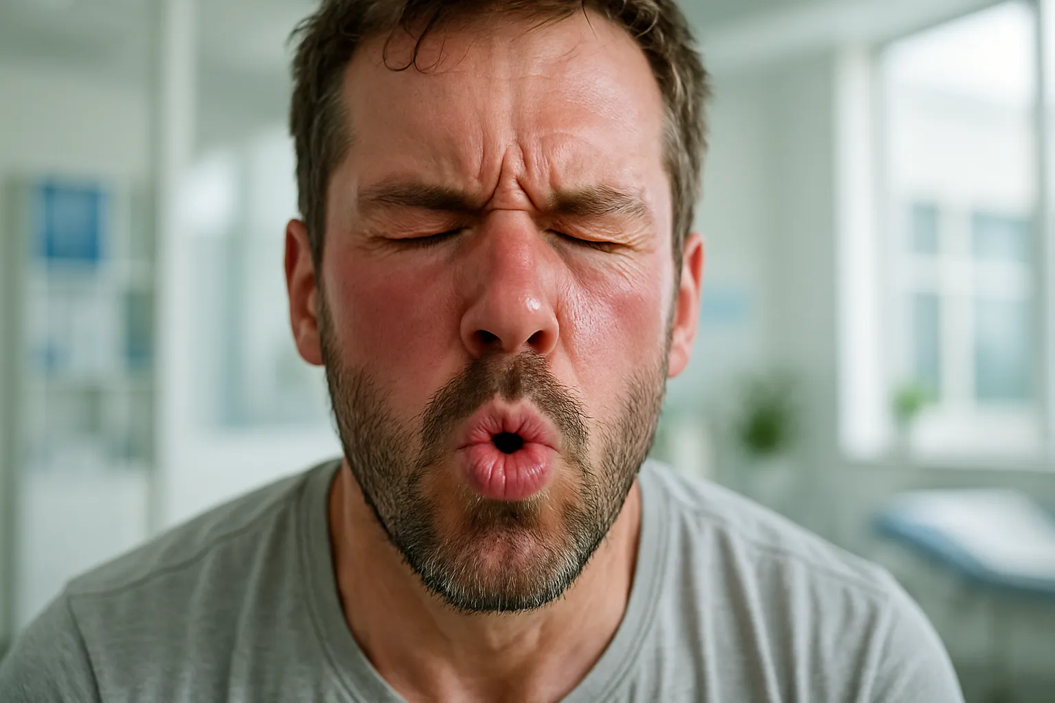 Pessoa praticando técnica de respiração intensa do Método Wim Hof mostrando sinais de hiperventilação controlada