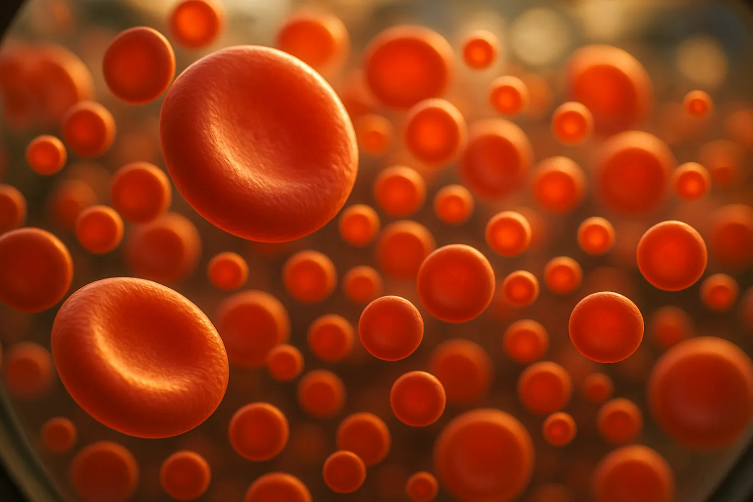 Imagem microscópica mostrando hemácias de tamanhos variados, ilustrando o conceito de RDW elevado no hemograma